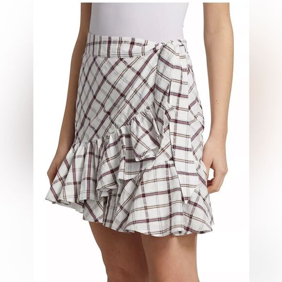 Veronica Beard Memphis Ruffle Mini Skirt Plaid White Multi Size 8 - Picture 2 of 13
